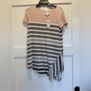 Sunday Pink and Gray Striped Short Sleeve Top